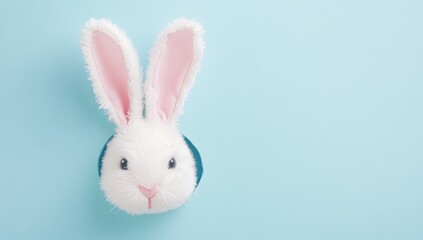Obraz premium White rabbit head cutout on light blue background