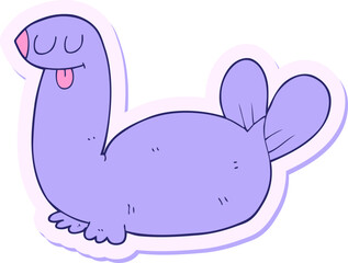 sticker of a cartoon seal in bright neon color