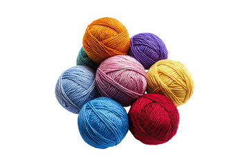 Soft Wool Yarn Balls in Assorted Colors Isolated on Transparent Background