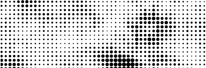 Halftone gradient. Dotted gradient, smooth dots spraying and halftones dot background seamless horizontal geometric pattern vector template set.