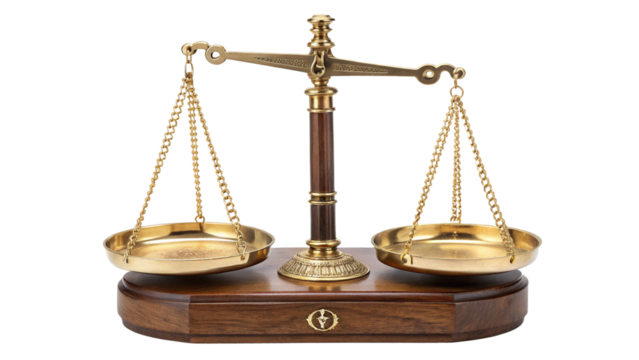 Antique gold scales of justice law concept image for legal balance and fairness representation of equity