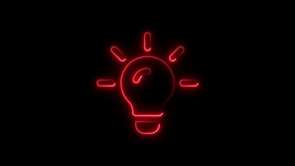 Glowing red neon lightbulb icon on a black background representing ideas and innovation
