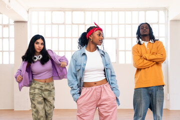 Young group of multiethnic hip-hop dancers dancing