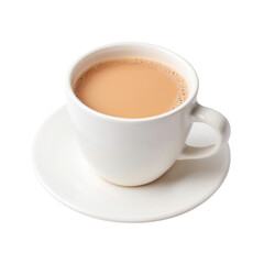 Hot Beverage in White Cup on Plate with Light Foam for Cozy Morning or Afternoon Snack Transparent background or png