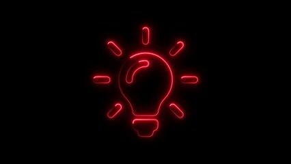 Illuminated red neon light bulb concept design representing innovation and bright ideas