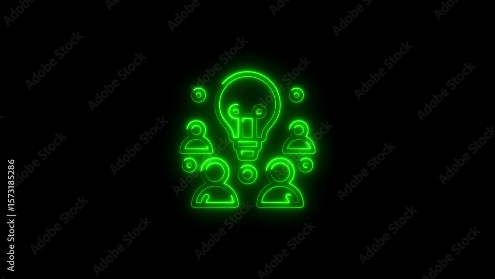 Poster neon green idea sharing representing teamwork collaboration and innovation on black background