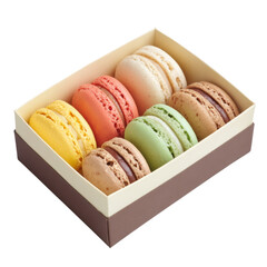Assorted Colorful Macarons in Elegant Box for Sweet Treats and Desserts Display Transparent background or png