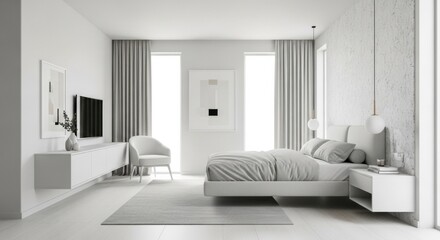 Fototapeta premium modern minimalist bedroom design with neutral tones natural light and simple elegant furnishings
