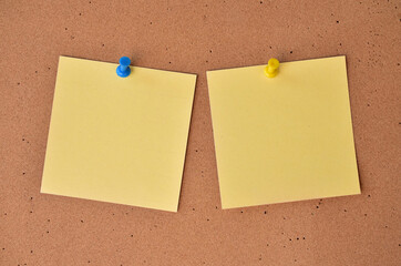 Colorful notes on a cork wall with a pin