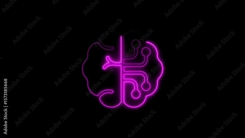 Poster glowing neon brain icon representing artificial intelligence and digital technology concepts