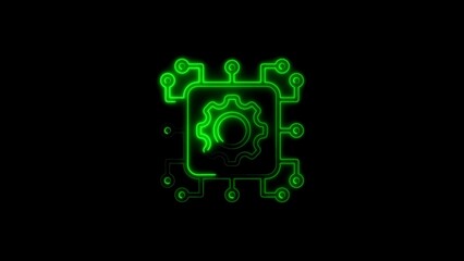Abstract green glowing circuit board with cogwheel symbol against black background