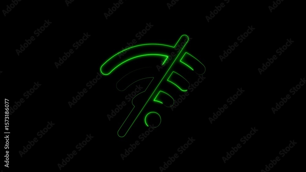 Poster neon green wi-fi signal icon with a slash through indicating no connection on black