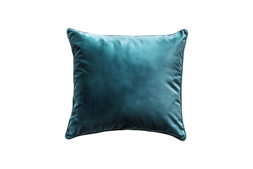 Top View of Square Teal Pillow Isolated on Transparent Background