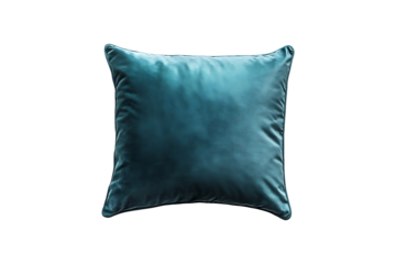Top View of Square Teal Pillow Isolated on Transparent Background