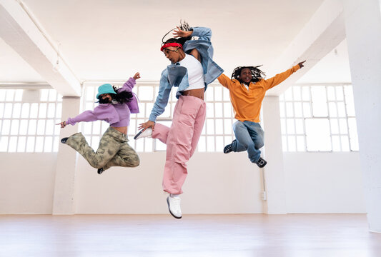 Young group of multiethnic hip-hop dancers dancing