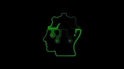 Human mind processing intelligence and artificial thinking concept illuminated in neon green