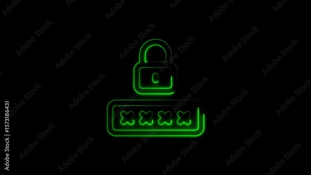 Poster neon green password security illustration representing digital encryption and data protection