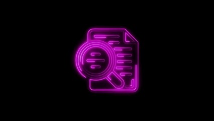 Fototapeta premium Neon pink magnifying glass examining a document on black background