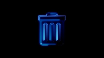 Glowing neon trash can icon illuminated against a black background digital illustration