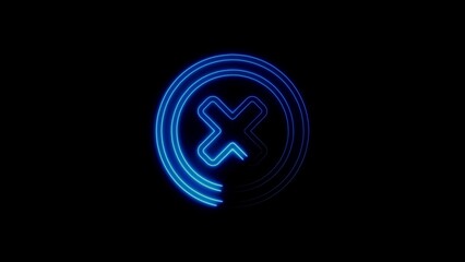 Obraz premium Glowing neon x mark within a circle on a black background for visual clarity