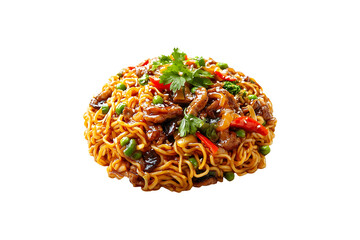 Traditional Japanese Yakisoba Noodles with Vegetables Isolated on Transparent Background