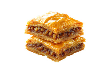 Traditional Turkish Baklava Pastry with Pistachios Isolated on Transparent Background