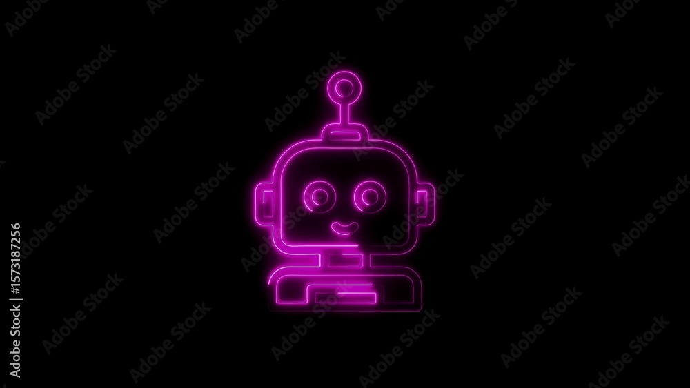 Aufkleber neon robot illustration displaying artificial intelligence and futuristic technology concepts on bla