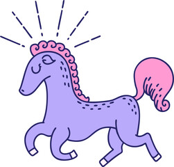 illustration of a traditional tattoo style prancing stallion in bright neon color