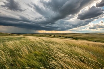 Obraz premium wheat field and cloudy sky