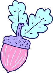 cartoon doodle acorn in bright neon color