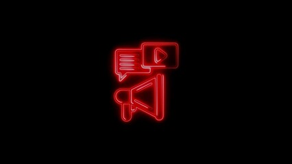 Modern neon marketing icon representing communication video and promotion strategies on black background