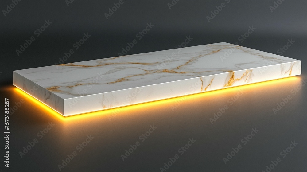 Poster rectangular, marble-patterned platform with glowing edge