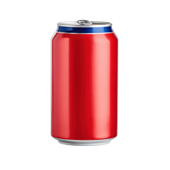 Bright Red Beverage Can with Silver Bottom and Blue Ring for Soft Drink or Energy Drink Transparent background or png