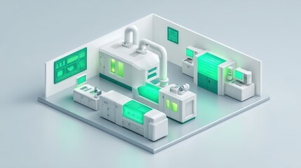 Obraz premium Futuristic Factory, Automated Production, Tech Industry, Isometric