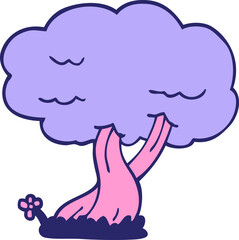 cartoon doodle tree in bright neon color