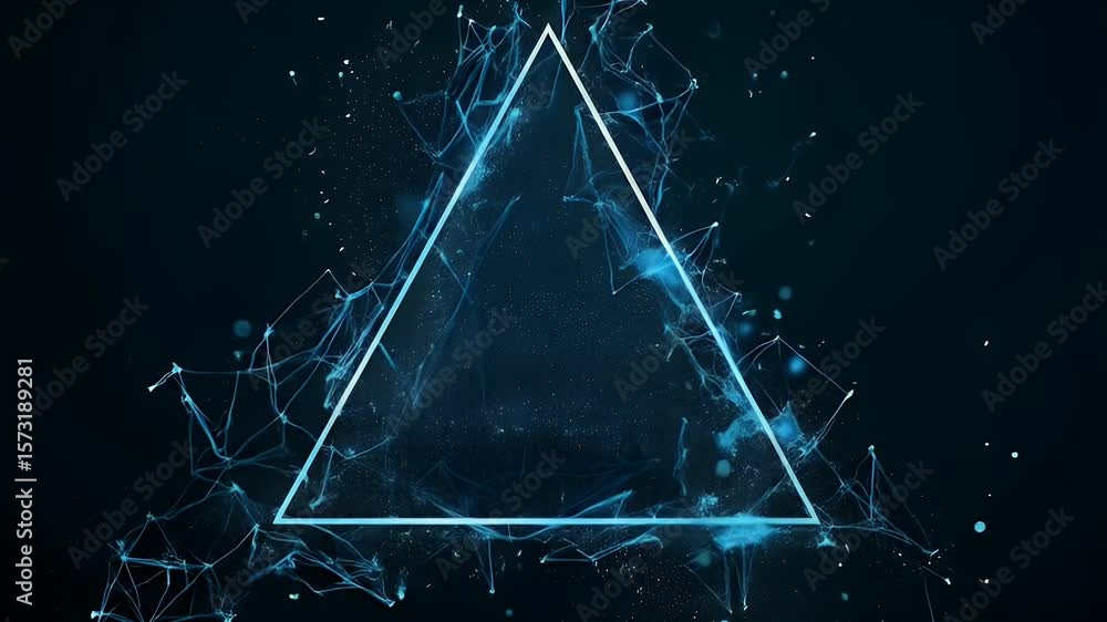 Poster geometric triangle design with glowing edges on dark gradient background