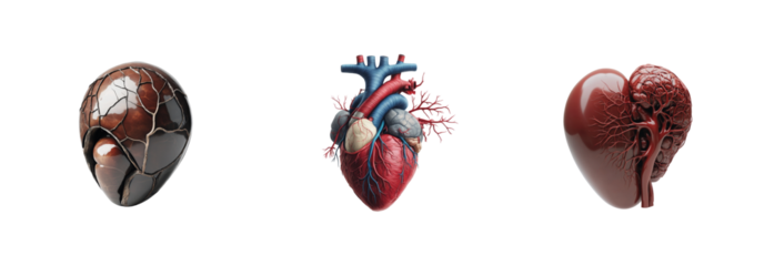 Three creative heart designs showcasing unique artistic styles and elements