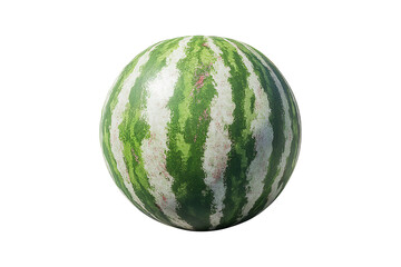 Whole Fresh Watermelon with Green Rind Isolated on Transparent Background