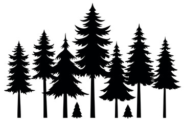 Fototapeta premium Minimal Black Pine Tree Clipart – Vector Silhouettes of Forest Trees Isolated on White