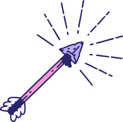 illustration of a traditional tattoo style old flint tip arrow in bright neon color