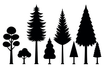 Evergreen Pine Tree Vector Silhouettes – Black Woodland Trees Isolated on White
