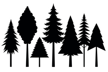 Evergreen Pine Tree Vector Silhouettes – Black Woodland Trees Isolated on White