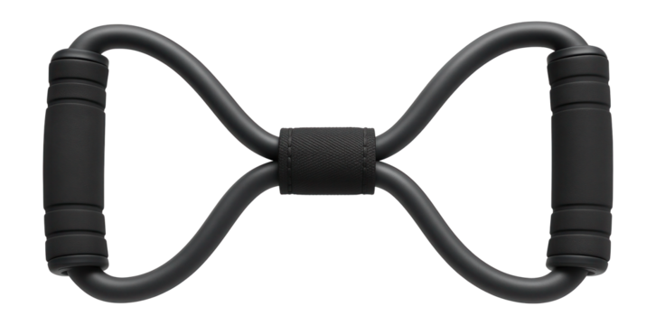 Figure-eight resistance band with padded handles for chest exercises