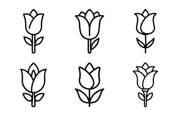Bundle of Tulip Flower Icons in Silhouette Style on White Background – Elegant Botanical Vector Set for Stickers, Logos, Crafts, Tattoos, and Digital Design Projects

