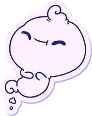 freehand drawn sticker cartoon of kawaii scary ghost in bright neon color