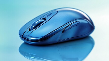 Shiny blue computer mouse on a blue surface