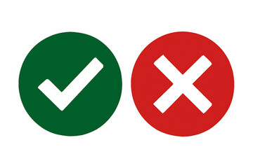 Green check mark and red cross symbols on transparent background for decision making