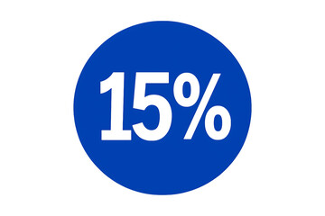 Blue circle with fifteen percent symbol on transparent background
