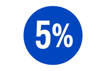 Bold blue circle with five percent symbol in transparent and white outline