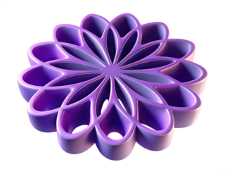   abstract purple 3d flower shape render isolated on white background PNG, AI GENERATED